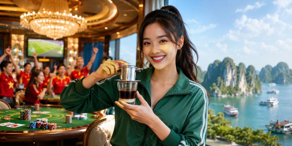 Người chơi thư giãn với ván bài và cà phê trên vịnh Hạ Long trong không gian giải trí ban đêm